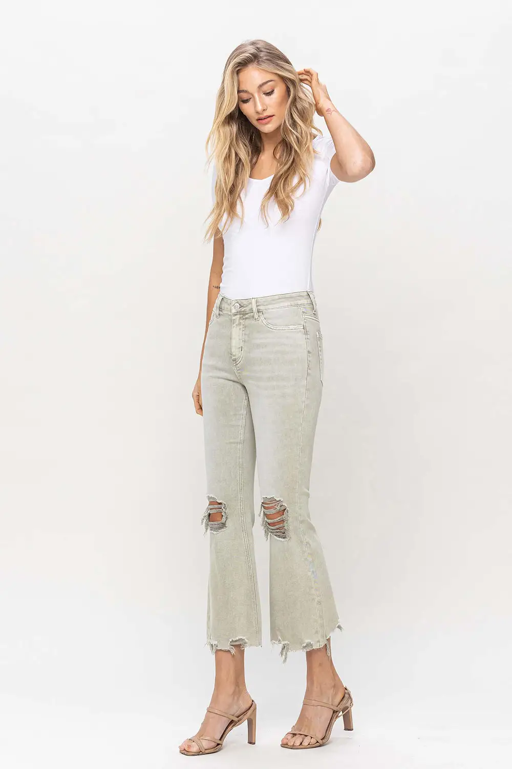 VINTAGE HIGH RISE CROP FLARE - MOSS GREEN