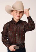 BOYS L/S SHIRT   AMARILLO BTN AC ALLOVER PRINTS  1376 CHOCOLATE AGAVE FOULARD