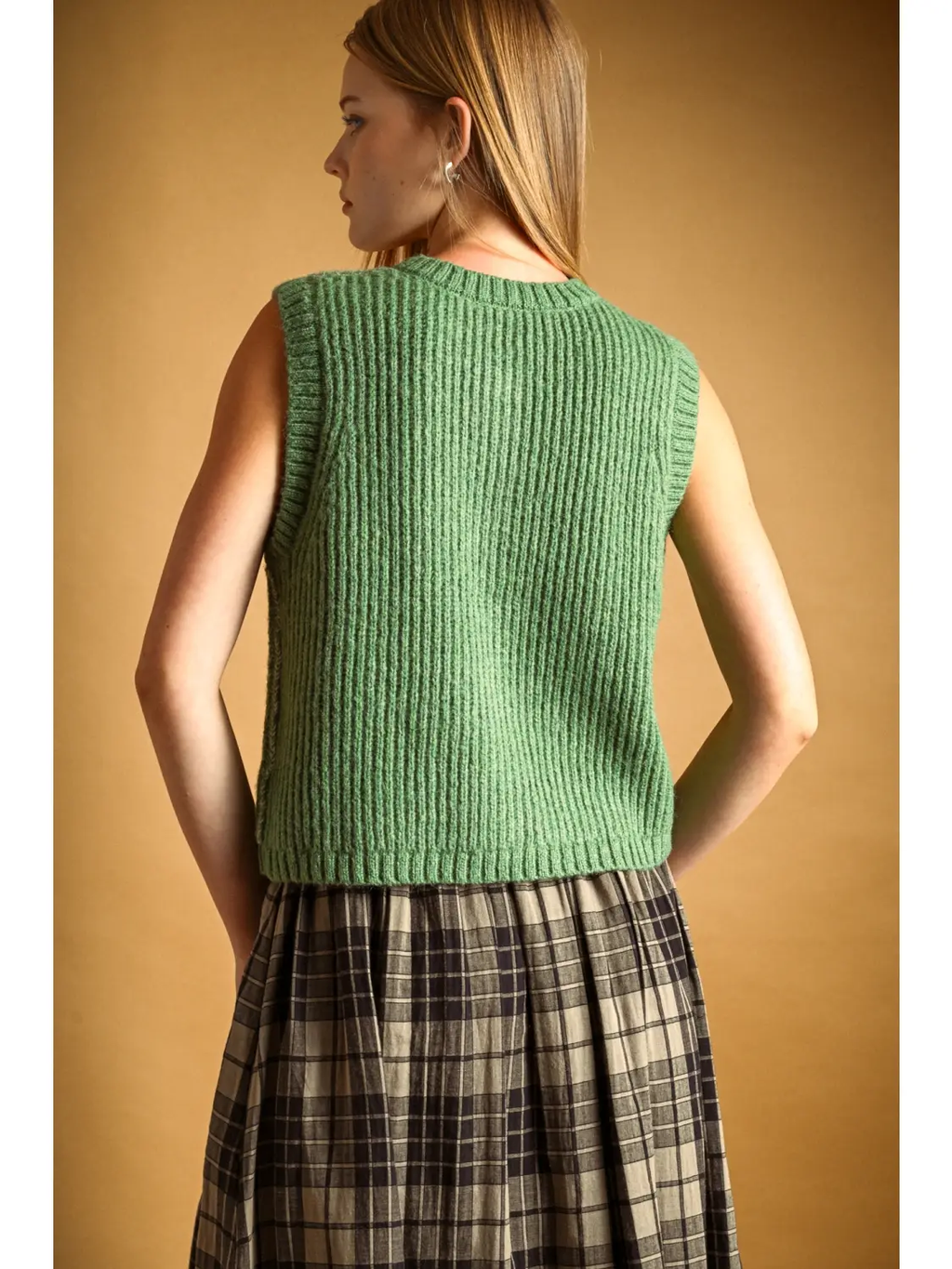 Color Contrasted Button Front Vest - GREEN