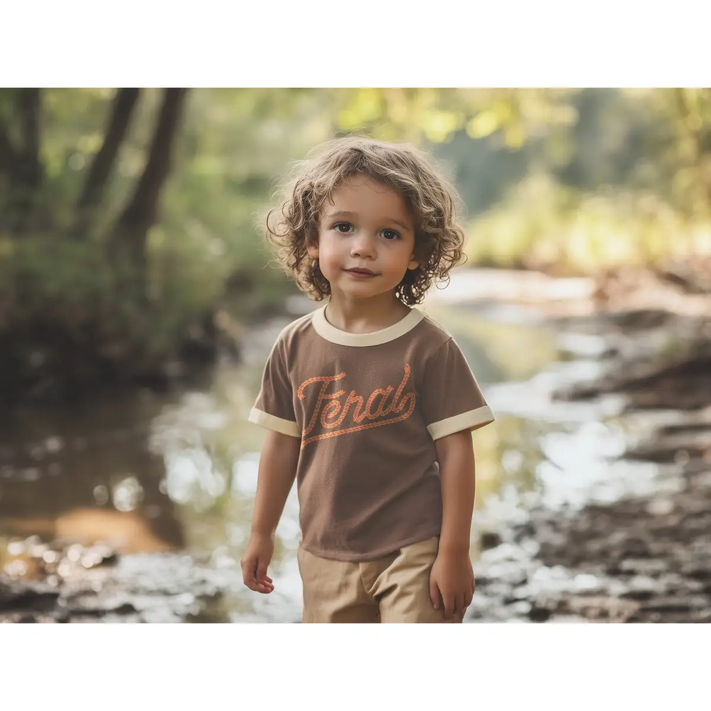 Feral Youth T-shirt | Vintage Ringer | Brown
