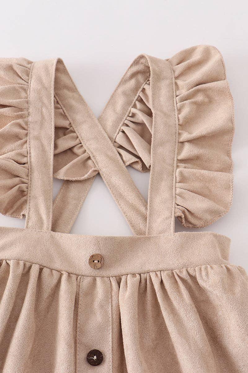 GIRLS CREAM RUFFLE SUSPENDER DRESS