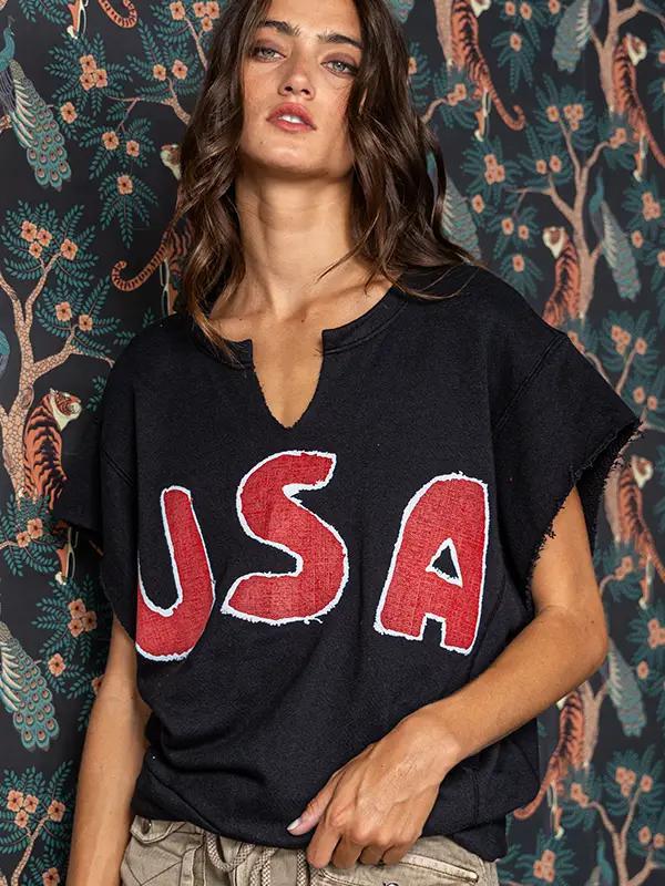 Black 'USA' Graphic Oversized Top