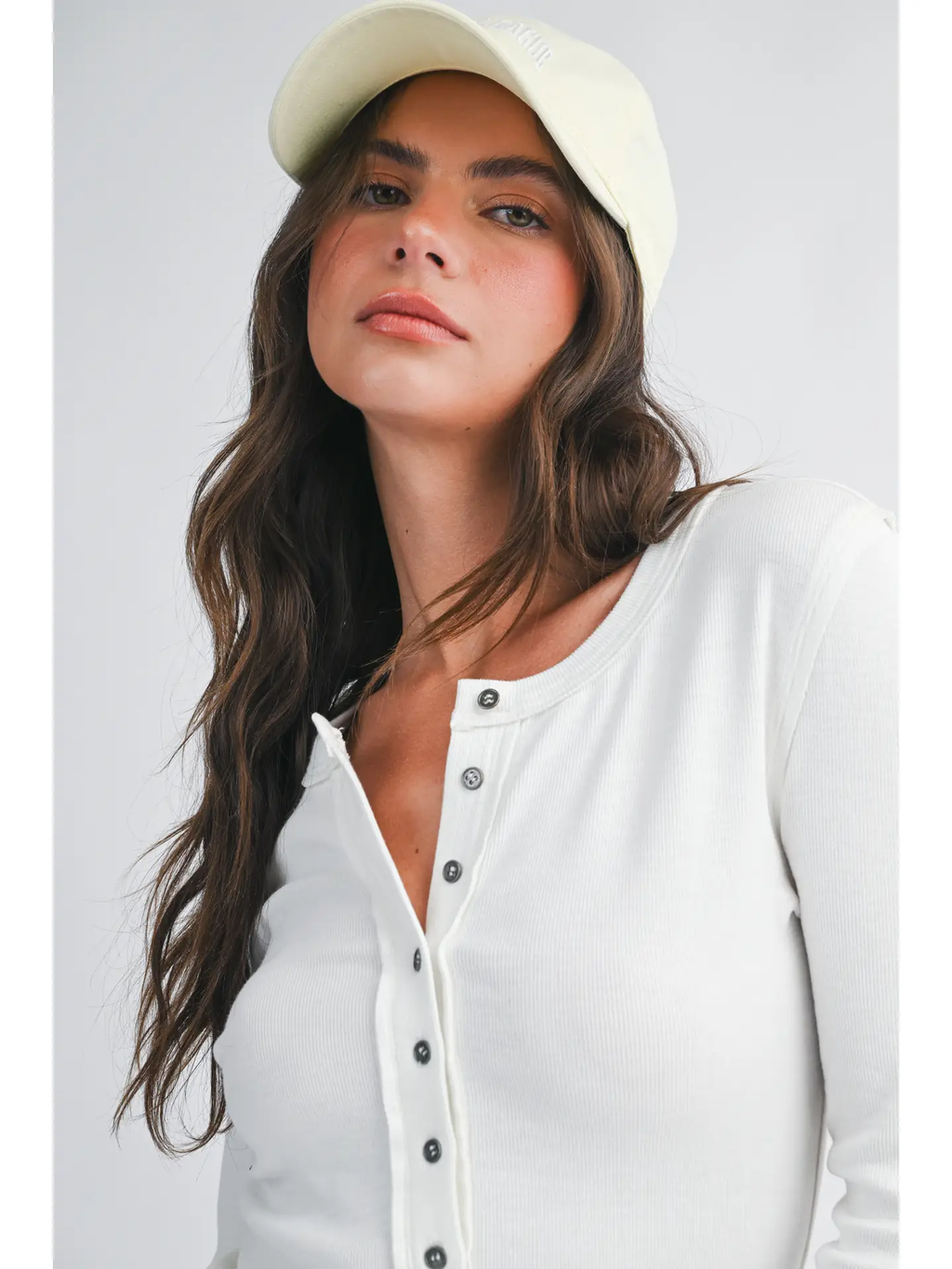 Henley Long Sleeve Top - WHITE