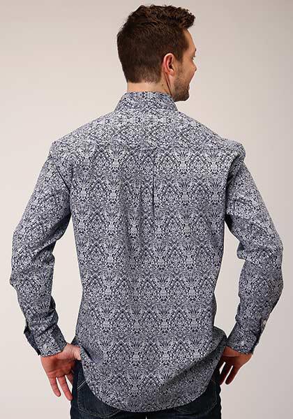MENS L/S SHIRT   AMARILLO ALLOVER PRINT 1POCKET BUTTON  1380 CRYSTAL MEDALLION  03-001-0326-0177