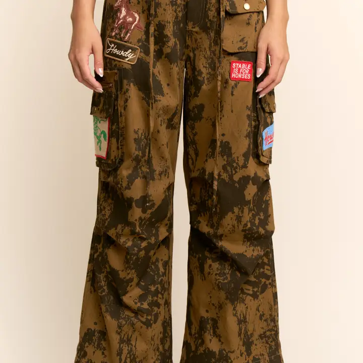 Washed Effect Cargo Pants - GOLDEN BROWN
