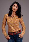 Women's Viscose "Horseshoe Wallpaper" Print Western Long Sleeve Blouse 11-050-0590-0321 YE