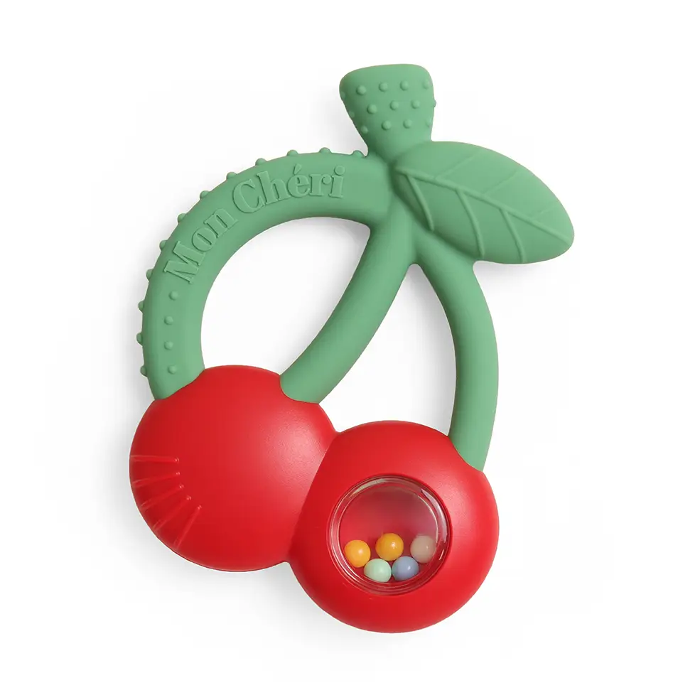 Bitzy Shake™ - Silicone Teether with Rattle - CHERRIES