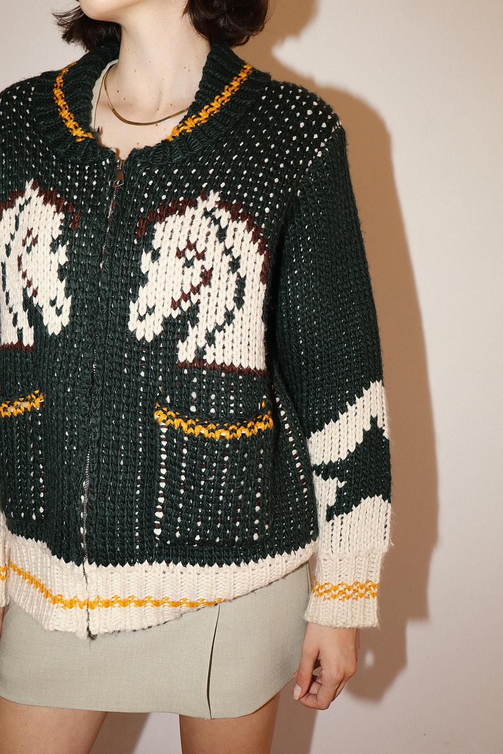 WESTERN HORSE RIDING GIRL SWEATER ZIP-UP - DARK GREEN