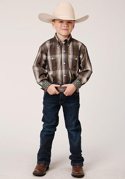 BOYS L/S SHIRT   AMARILLO Y/DYED PLAIDS - COTTON  1227 PINEWOOD PLAI