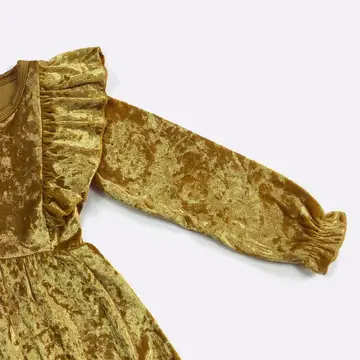 Golden Velvet Ruffle Girls Dress