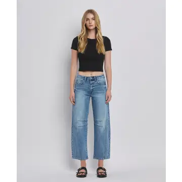 High Rise Barrel Leg Jeans - TINGLE