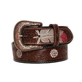 PINK FEATHER HAND-TOOLED LEATHER BELT S-4062