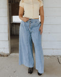 Button Front Shirring Detailed Wide Leg Pants