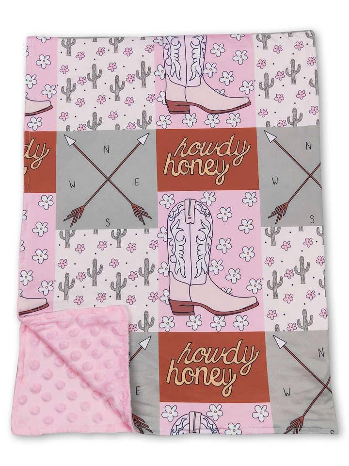 Howdy Honey Cactus Boots Plaid Girls Western Blanket