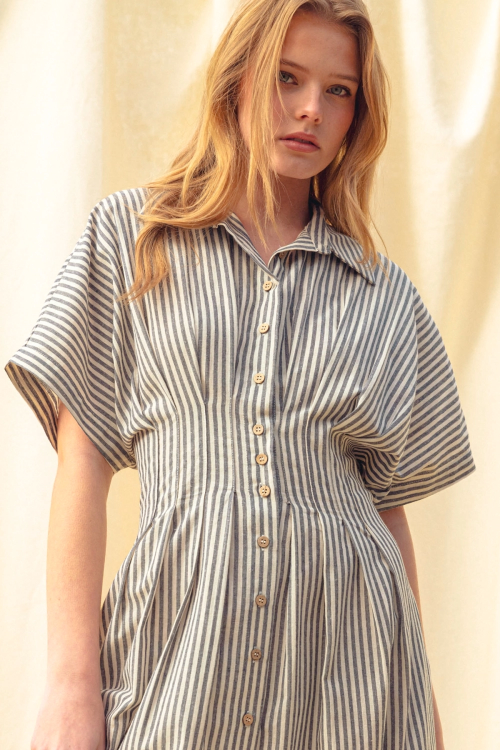 Striped Buttondown Shirt Dress - Navy Stripe