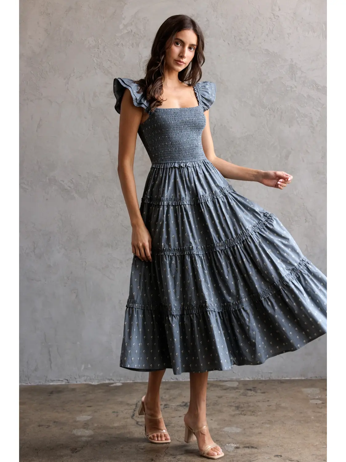 Smocked Bodice Tiered Midi Dress