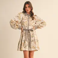 Exclusive Mixed Print Button Down Mini Dress - EGGSHELL MULTI