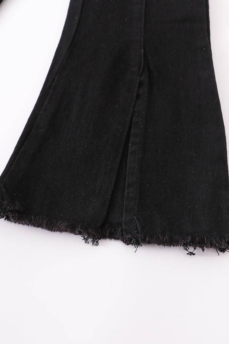 OPEN FRONT BLACK BELL BOTTOM JEANS