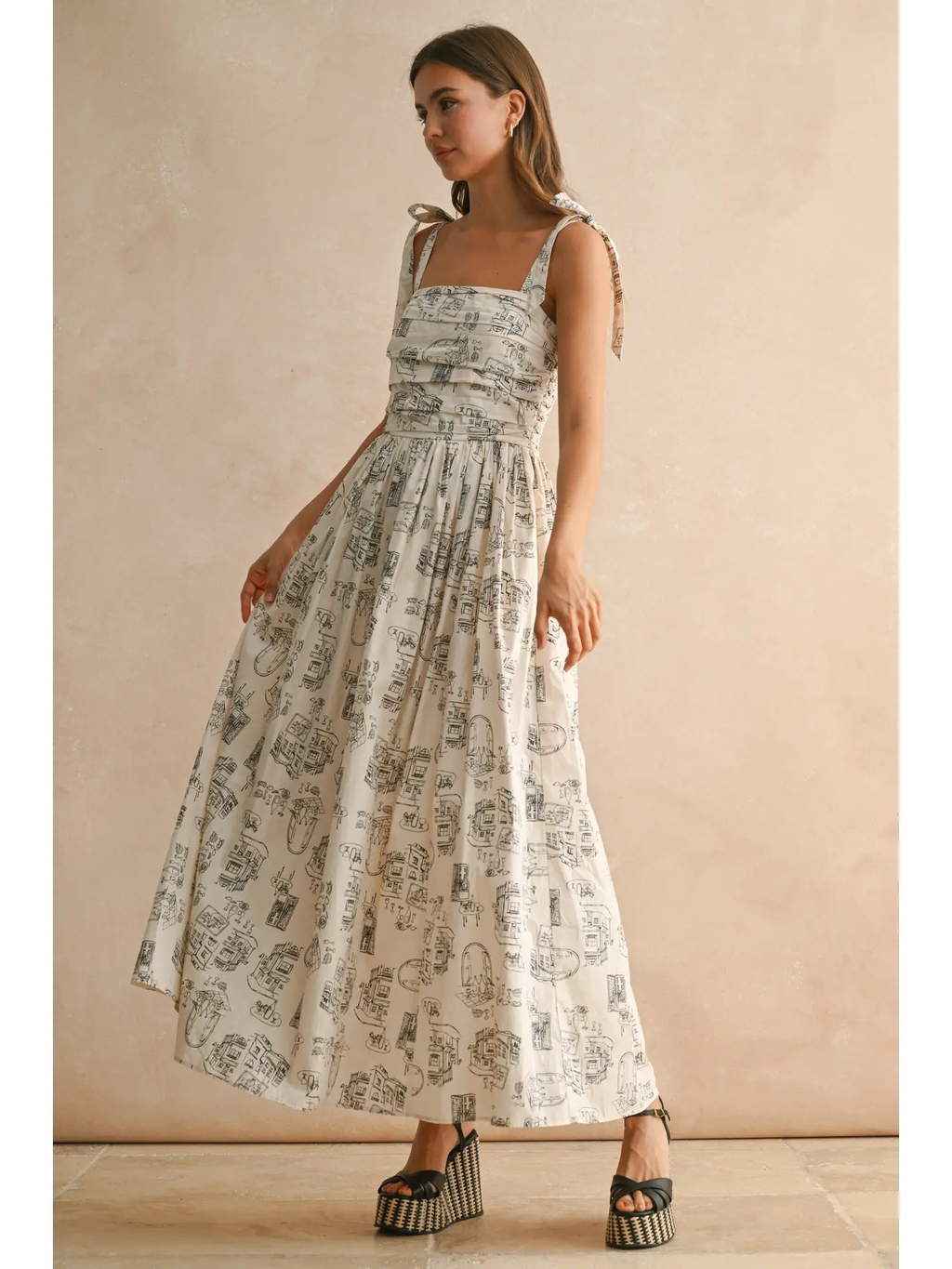 Town Print Long Dress