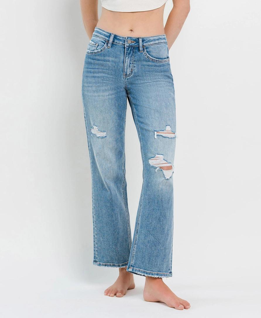 High Rise Distressed Slim Wide Jeans | Joysome