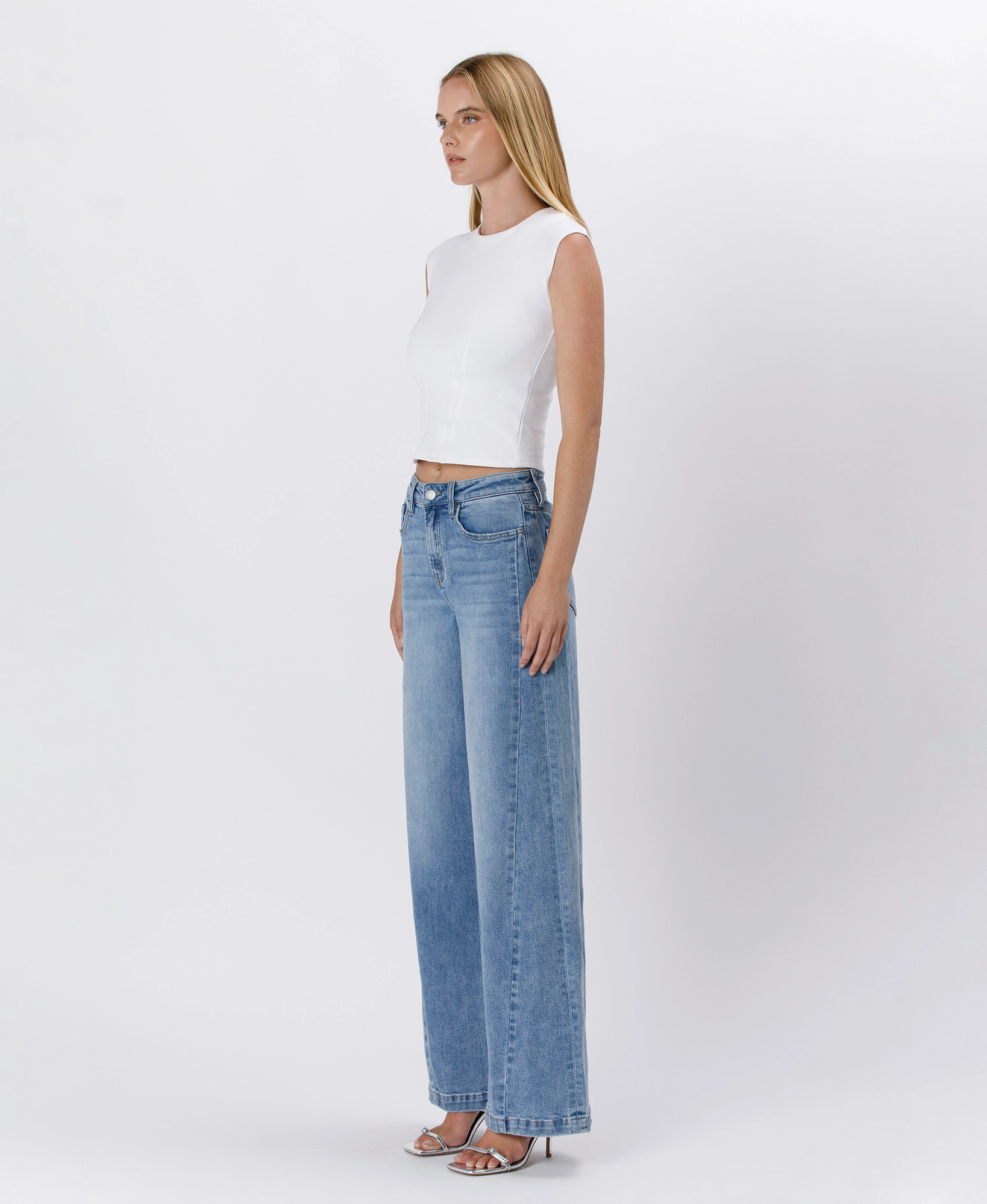 High Rise Seam Detail Palazzo Jeans | ENTHUSE