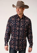 MENS L/S SHIRT   SNAP PRINTED VERTICAL DESIGN  1300 BLANKET STRIPE