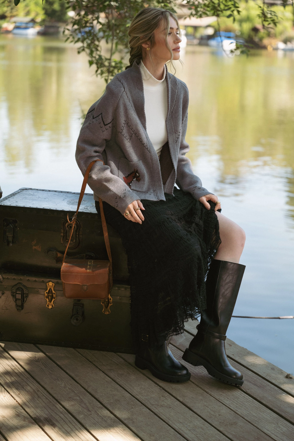 Horse Knit Sweater Cardigan - Dark Grey