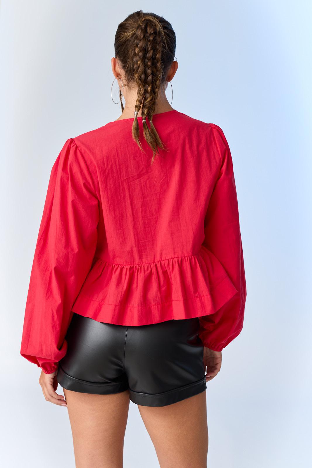 Red - Hailey Bow-Front Peplum Top