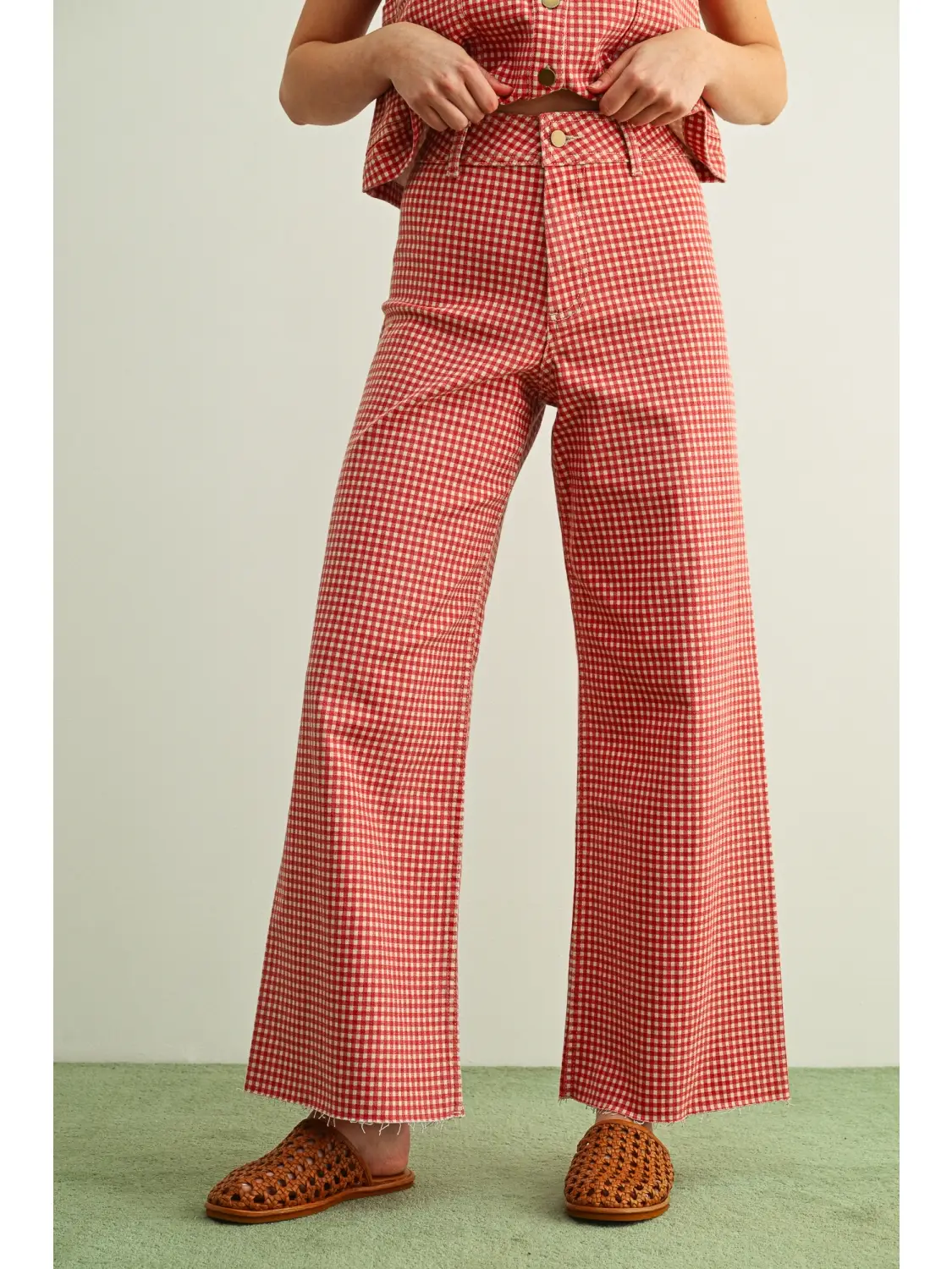 Gingham Printed Stretch Pants