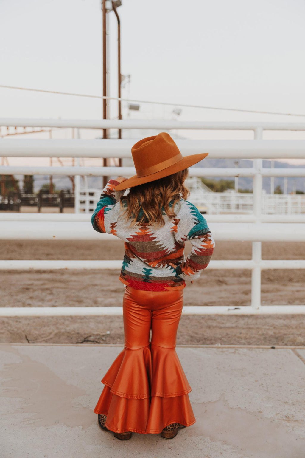 LEATHER DOUBLE LAYER BELL BOTTOMS - RUST