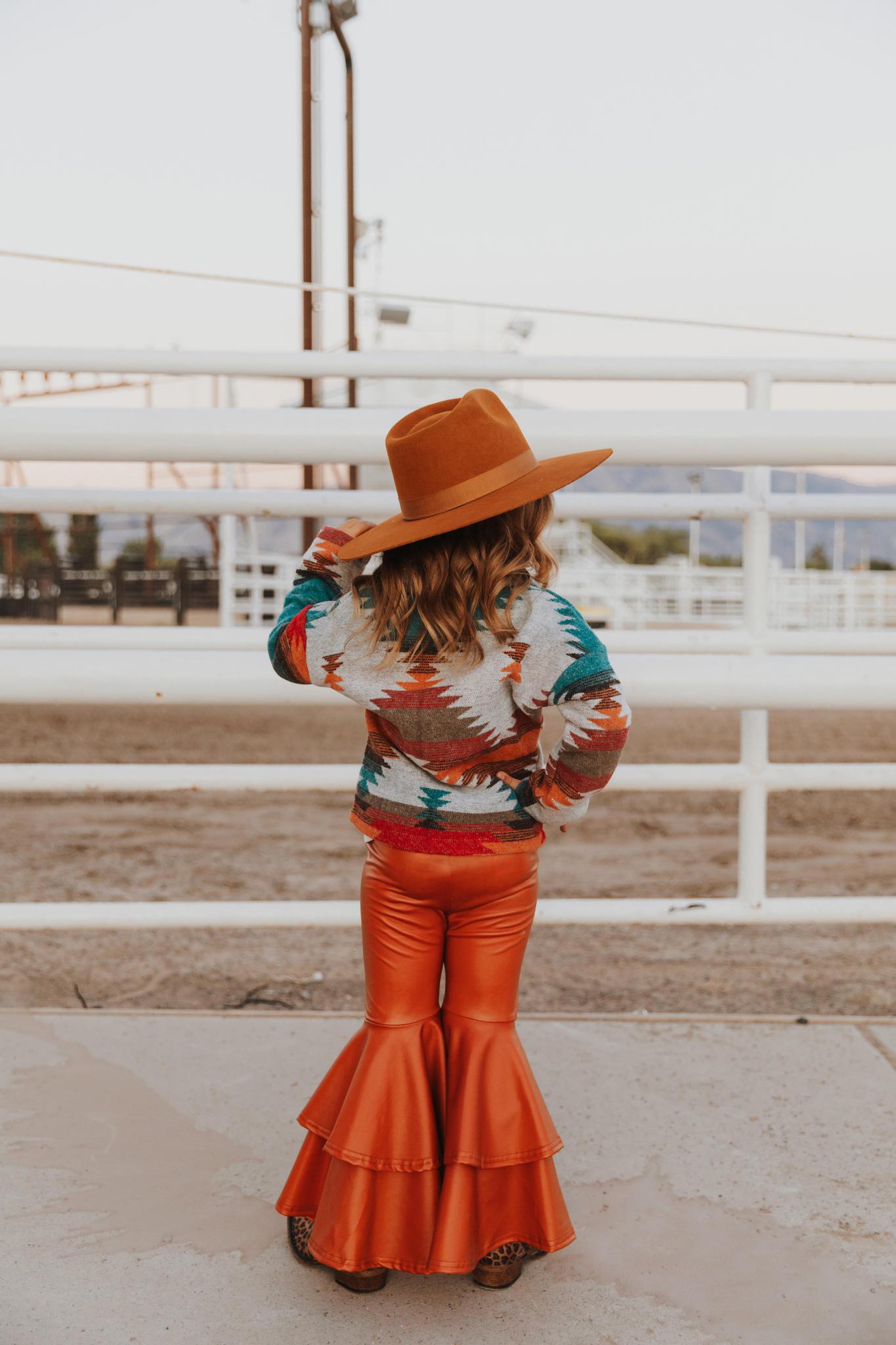 LEATHER DOUBLE LAYER BELL BOTTOMS - RUST