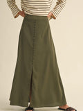 BUTTON DETAIL SATIN SKIRT - OLIVE
