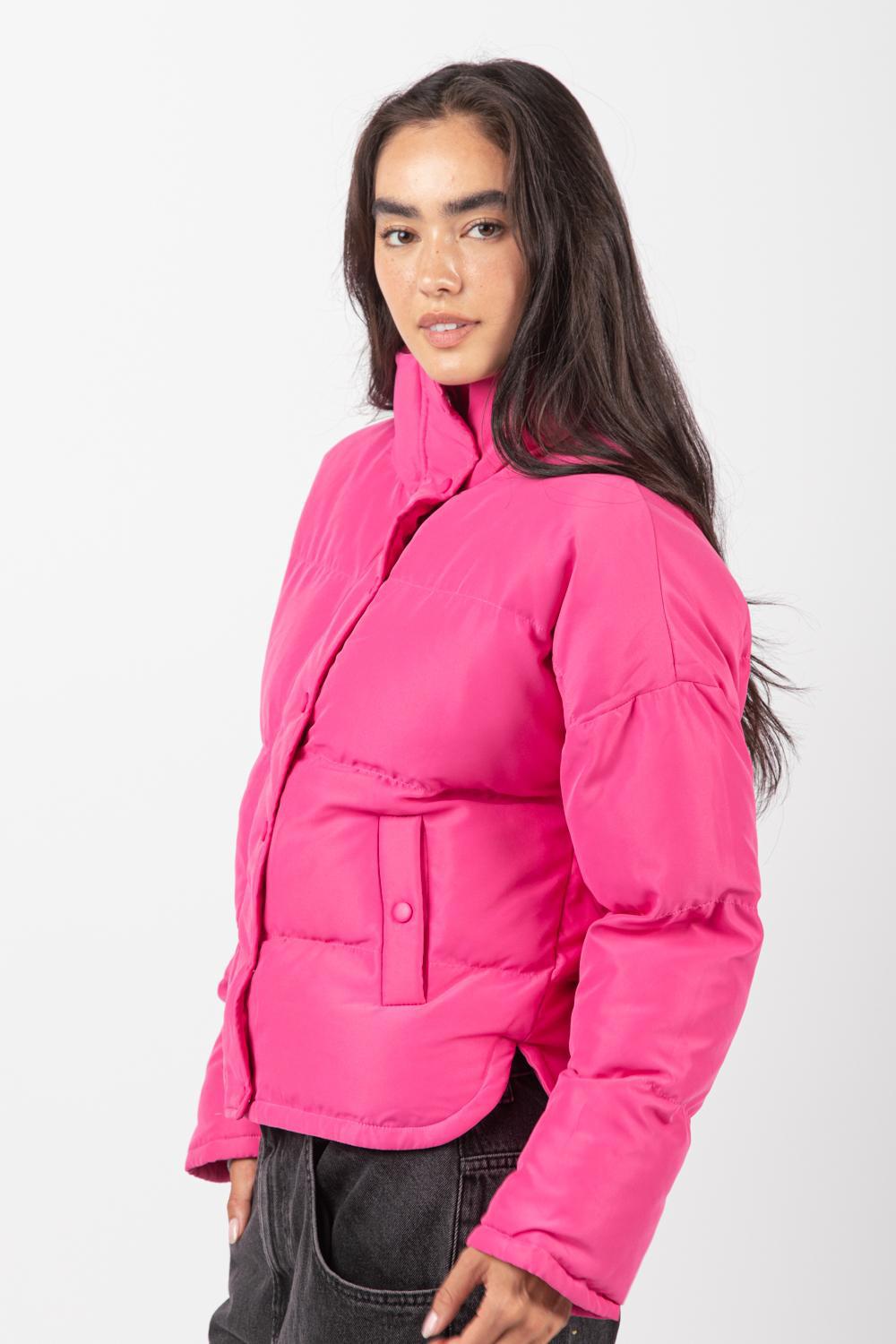 Casual Solid Puffer Jacket - Pink
