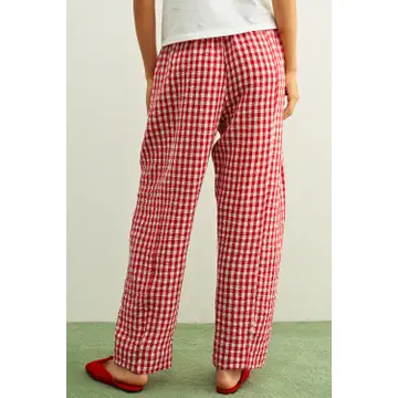 Gingham Pattern Elastic Band Waist Pants - RED/WHITE