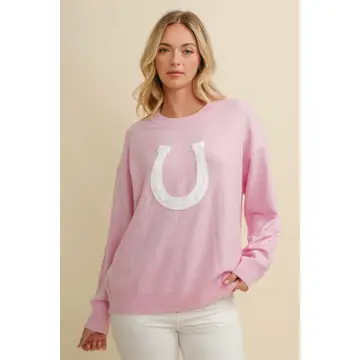 Horse Shoe Pullover Sweater - PINK