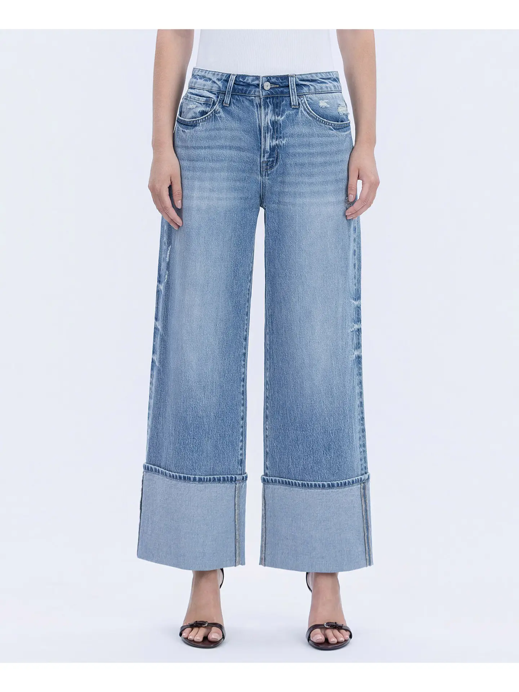 High Rise Cuffed Wide Leg Jeans - VITAL SYMPHONY