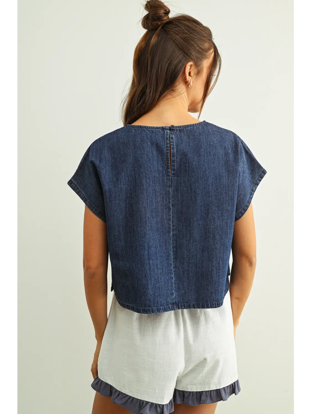 Mixed Fabric Flag Patched Dolman Sleeve Top