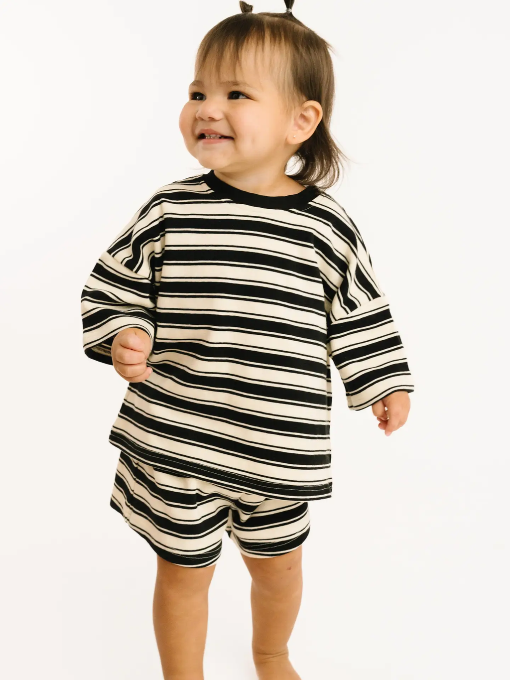 Midnight Stripe Slouchy Set - BLACK