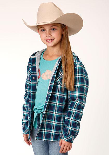 GIRLS OUTERWEAR SNAP SHIRTJAC LINED 1318 THERMAL LINED FLANNEL SHIRT JCKT 03-298-0119-1695 AS (BLUE)