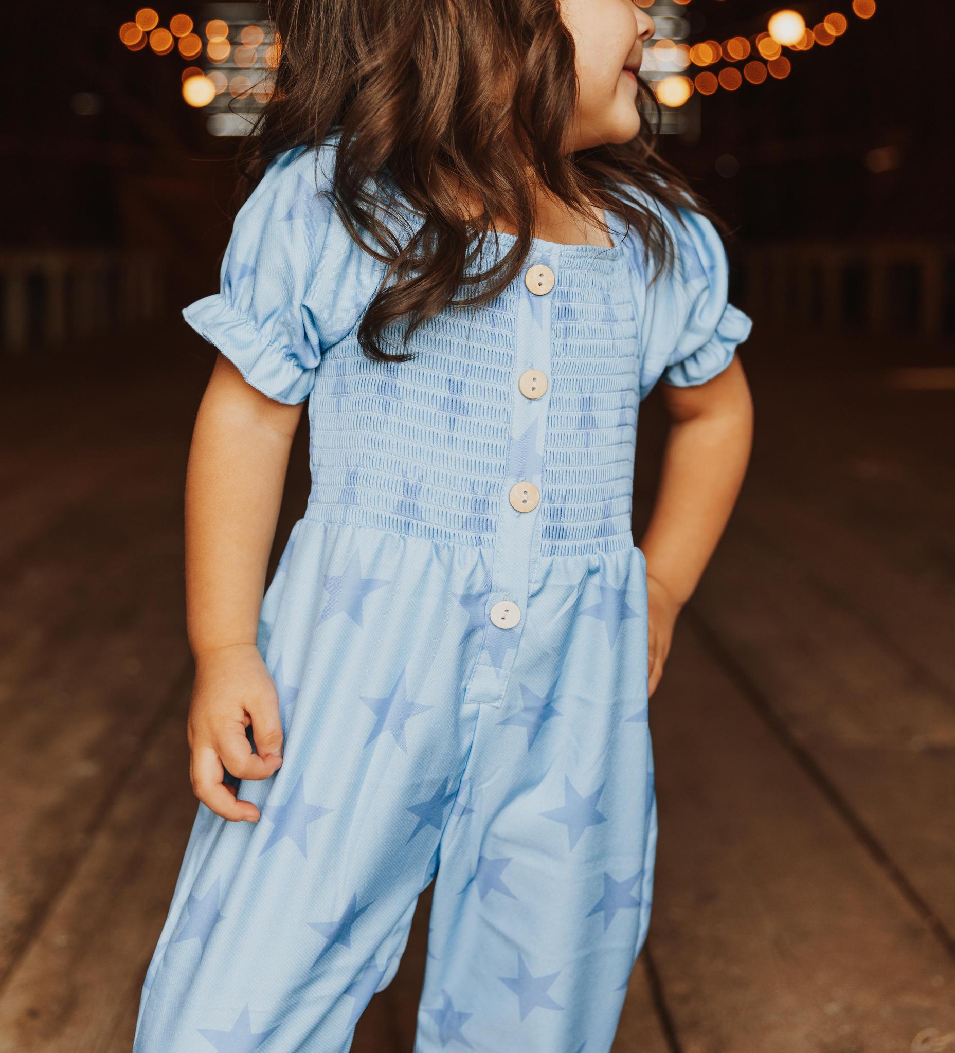 BLUE STAR SMOCKED GIRL JUMPSUIT