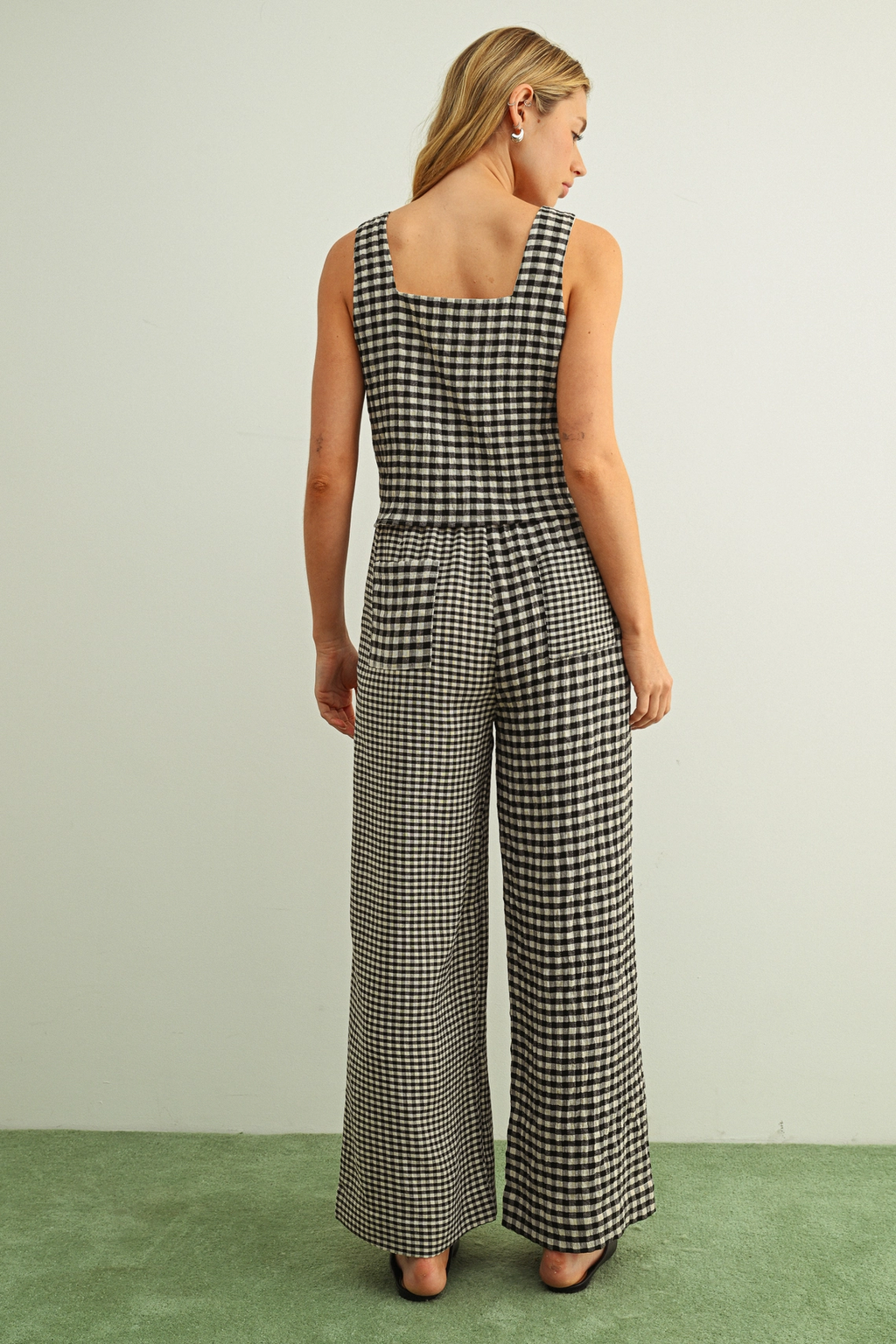 Mixed Gingham Straight Pants