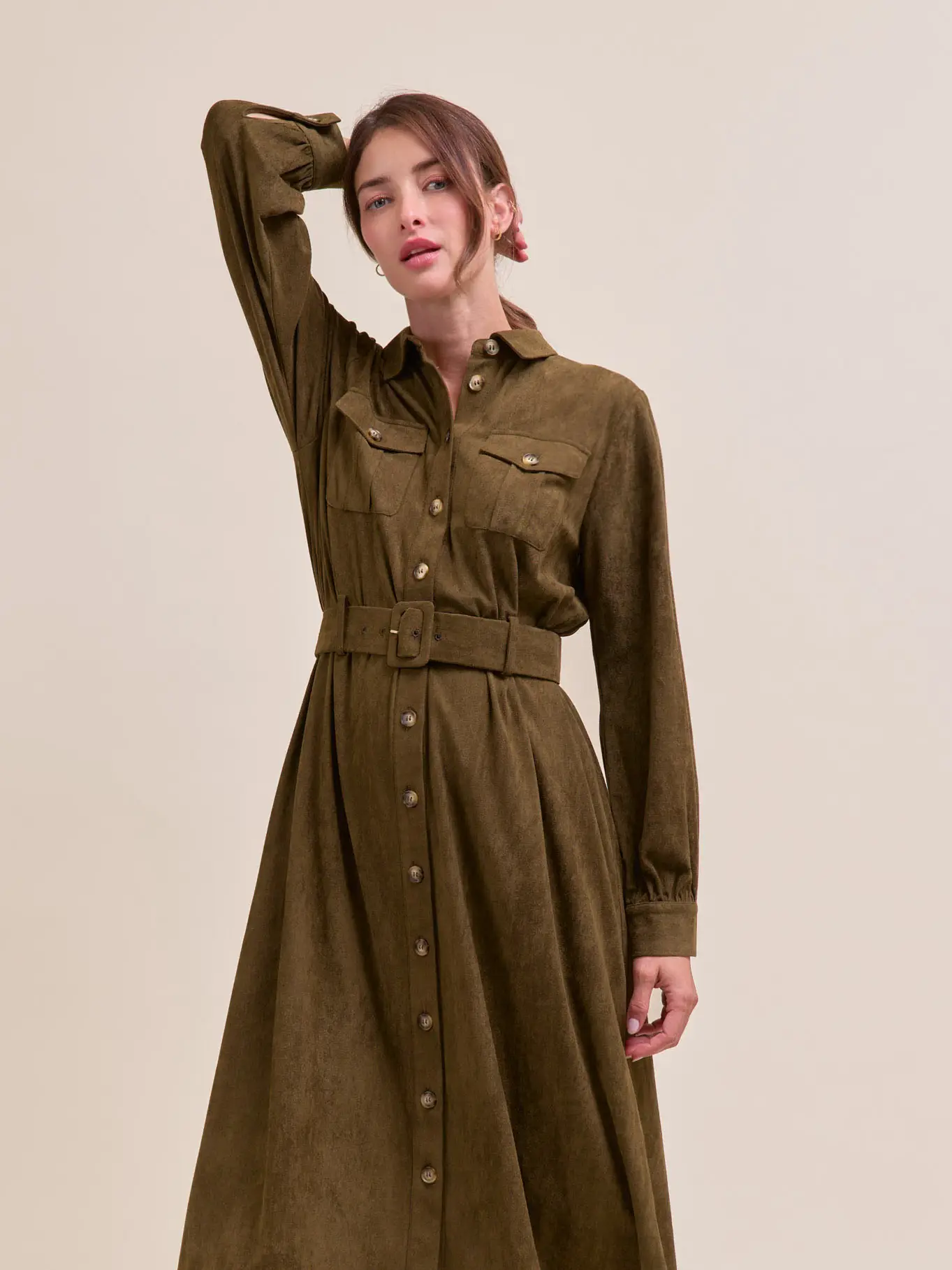 Suede Shirt Dress - Green