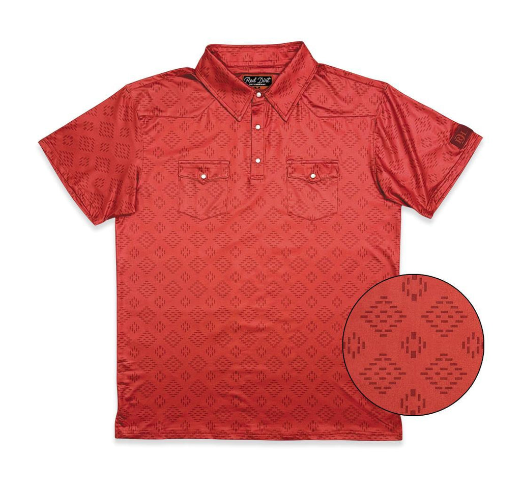 Cowboy Casual Men’s Short Sleeve Polo – Deep Red Aztec