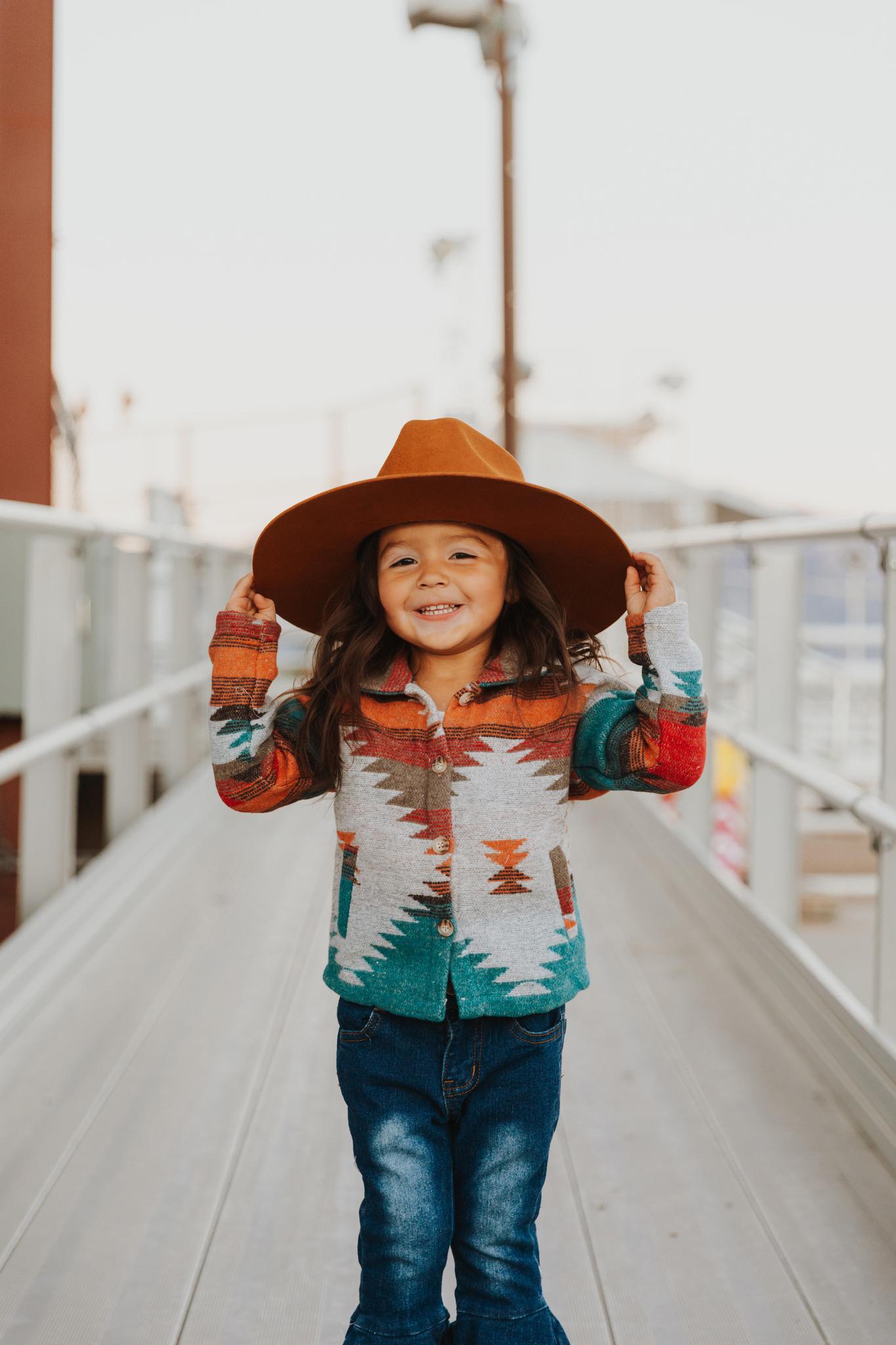 KIDS AZTEC PRINTED SHACKET - BLUE, RUST, RED