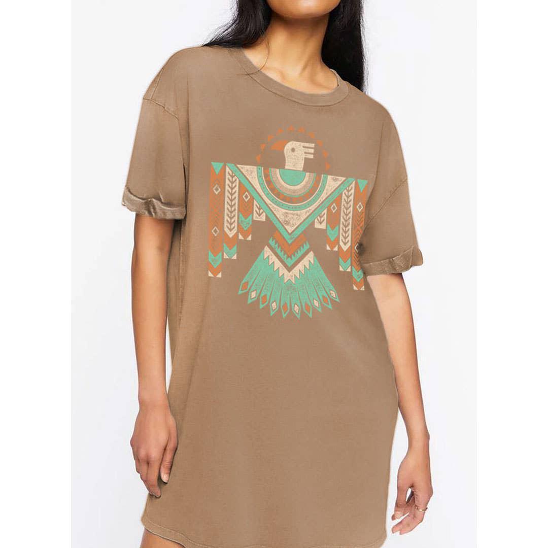 AZTEC ROAM GRAPHIC DRESS - MINERAL TAUPE