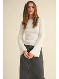 Ribbed Long Sleeve Knitted Top - Off White