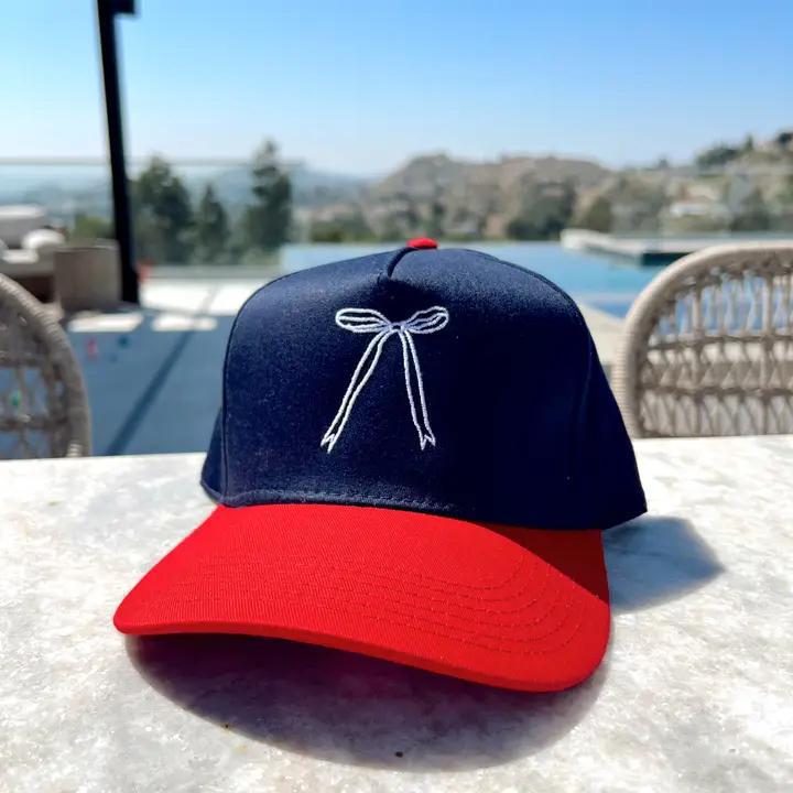 USA Bow Embroidered Hat - Navy/Red