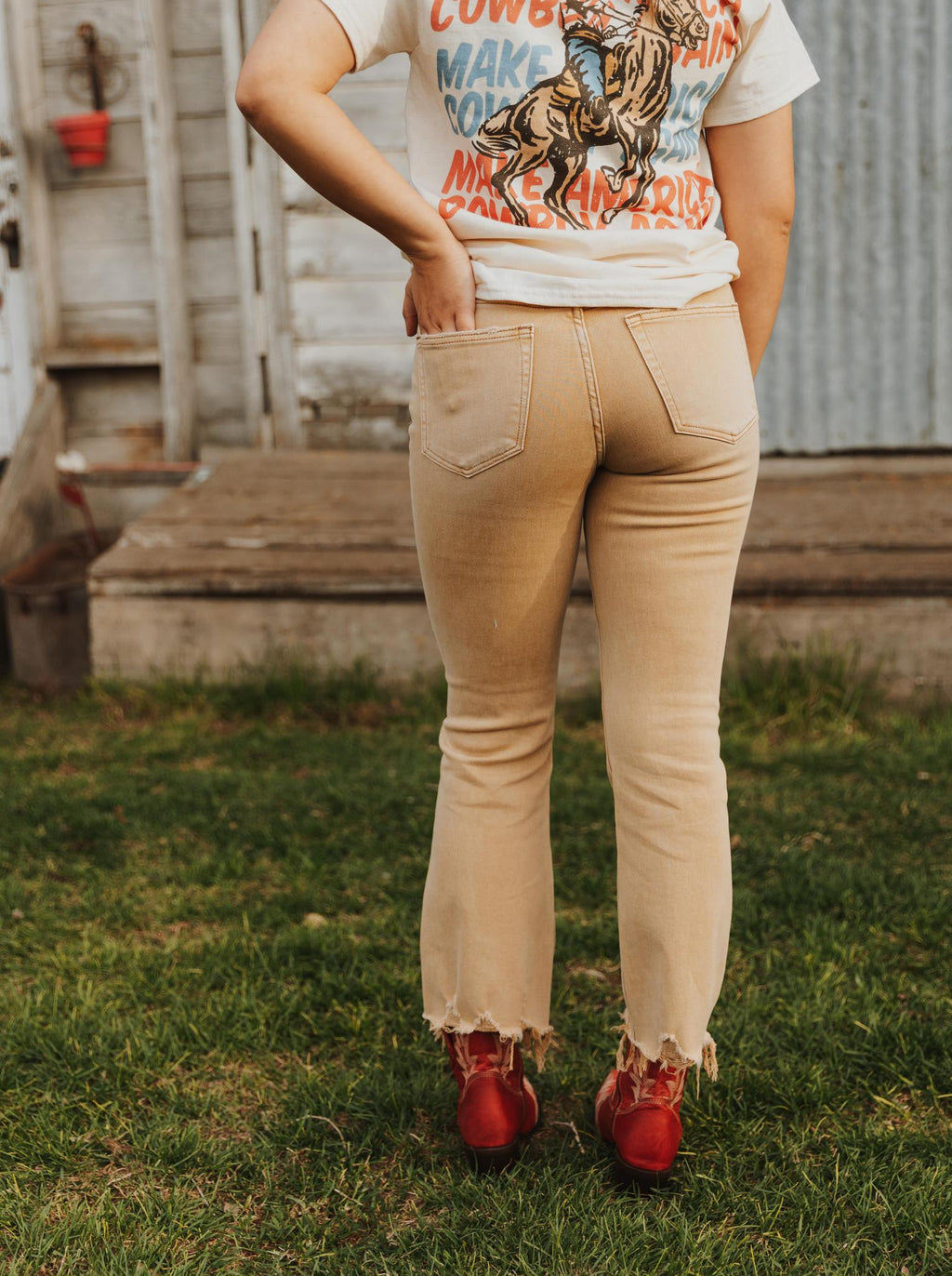 VINTAGE HIGH RISE CROP FLARE - CROISSANT