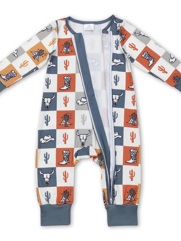 Checker w/ Western Pattern Baby Romper .