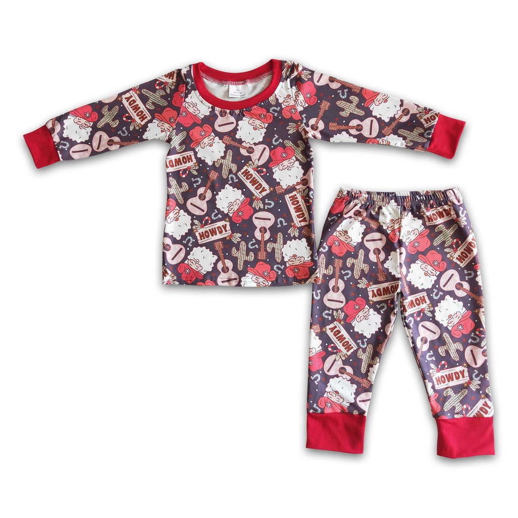 Howdy Santa Guitar Cactus Kids Western Christmas Pajamas Boys